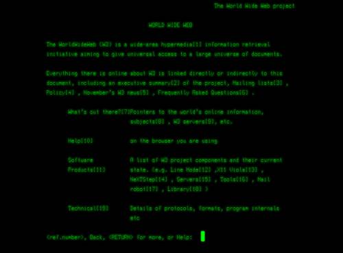 Скриншот, воссоздающий первый сайт (CERN)