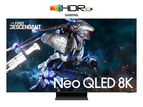  Гигантский 98-дюймовый телевизор Samsung серии Neo QLED с разрешением 8К (7680 × 4320 пикселей) и поддержкой стандарта HDR10 Plus Gaming 